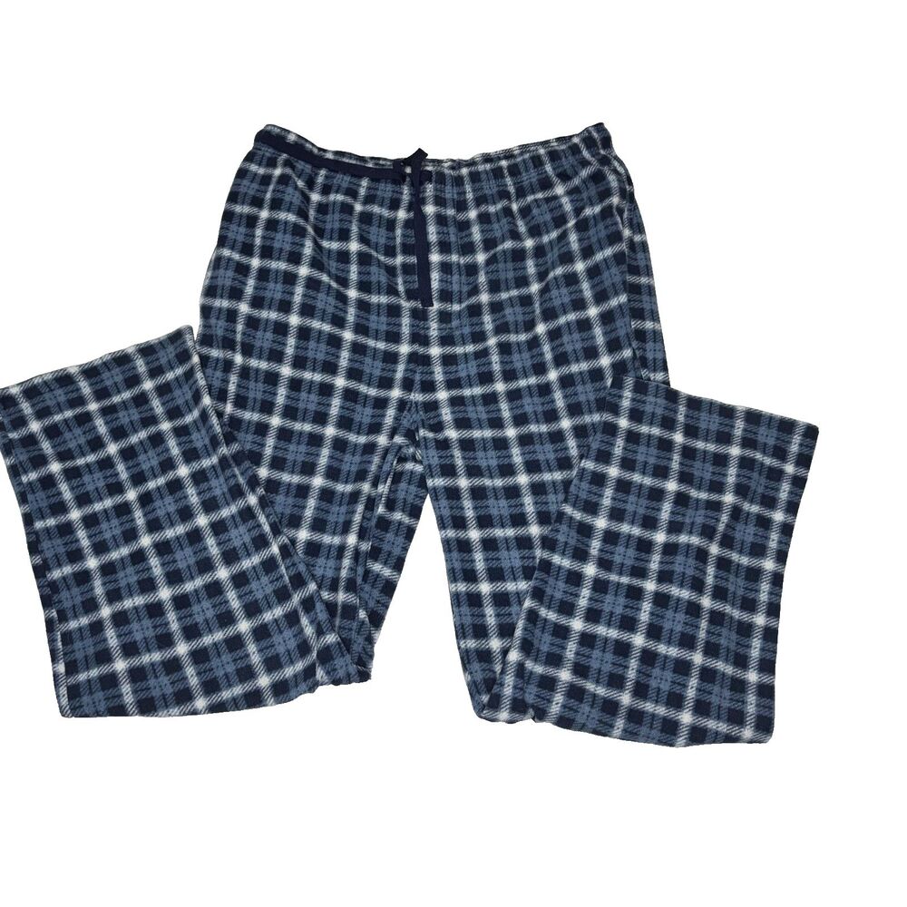 Izod Pajama Pants Mens Large Blue Fleece Plaid PJ Lounge Sleep Straight Leg